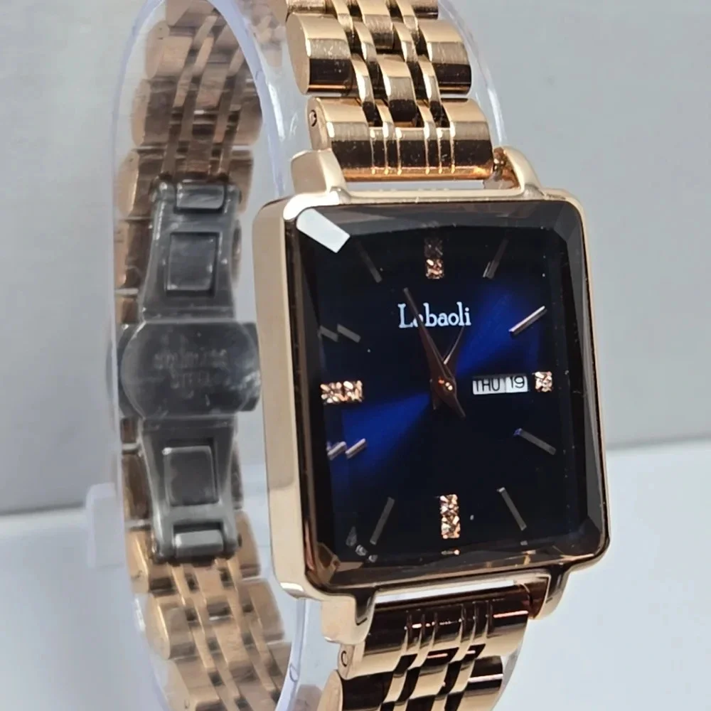 Womens Labaoli Day Date Blue Dial Rose Gold Stainless Steel Watch LA258M Dainty